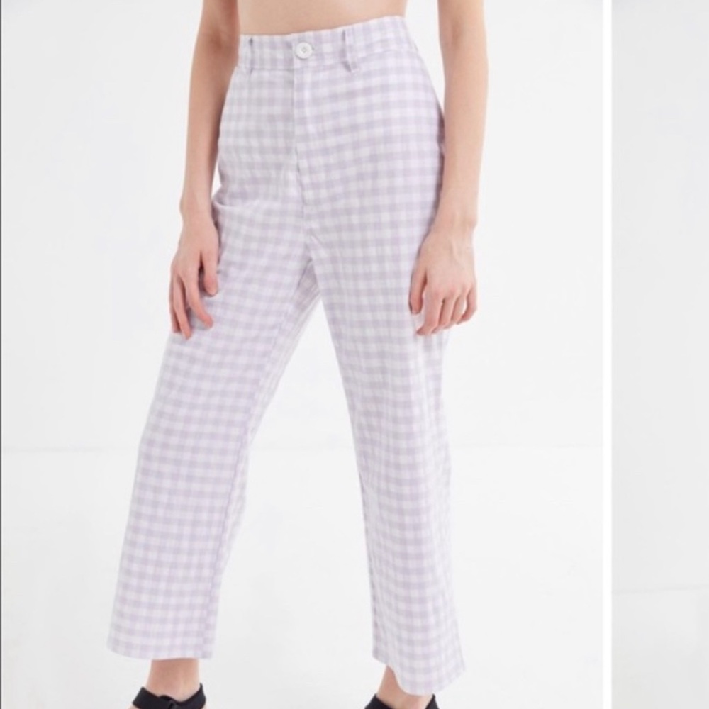 UO High-Waisted Gingham Pants (Lavendar/White)